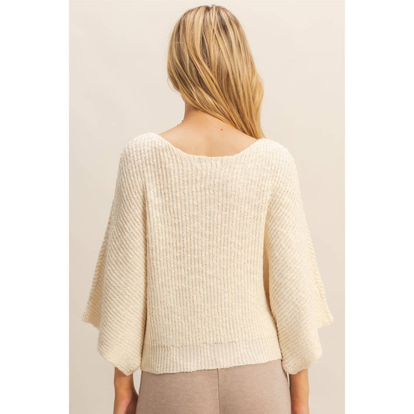 Boat Neck Knit Sweater-Olive