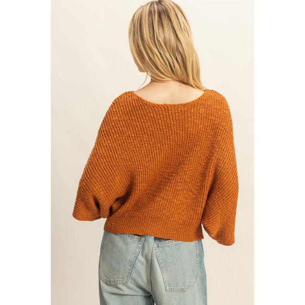 Boat Neck Knit Sweater-Olive