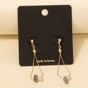 Stone + Pearl Chain Dangle Earrings