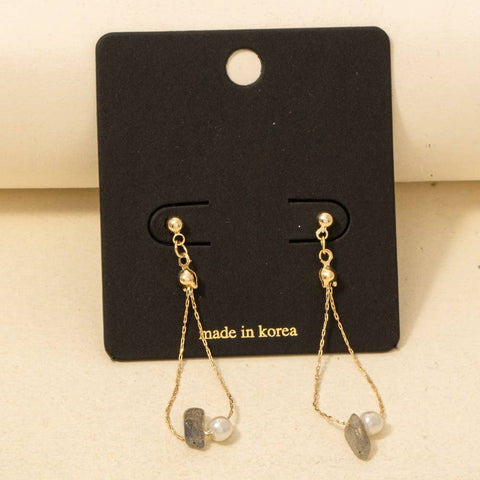 Stone + Pearl Chain Dangle Earrings