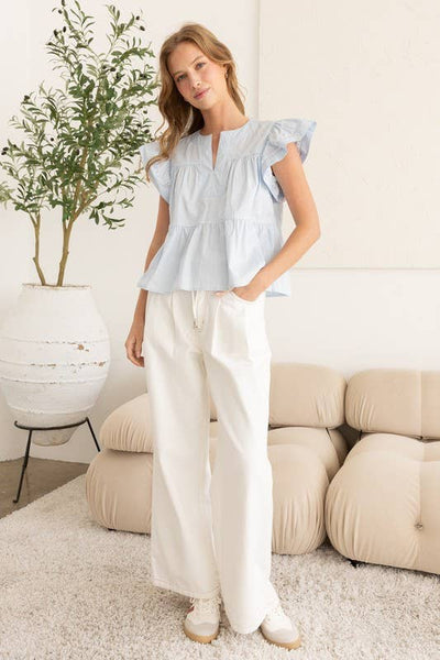 Flutter Sleeve Top w/ Embroidery