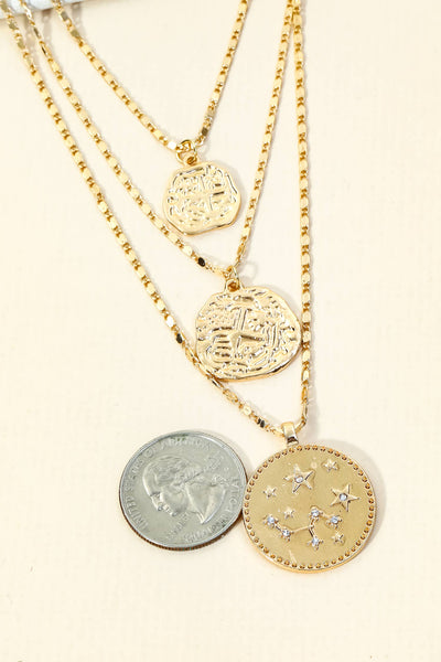 Layered Astral Coin Pendant Necklace