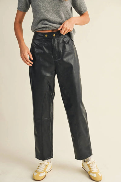 Low Rise Faux Leather Straight Leg Pants