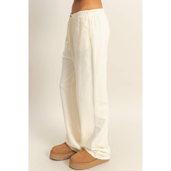 High-Waisted Straight Pants- Cream