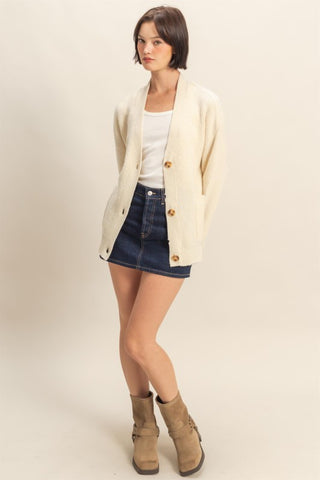 Sweater Cardigan With Front Pockets-Cream