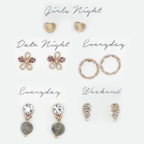 Gold Design Multipack Stud Earrings Set