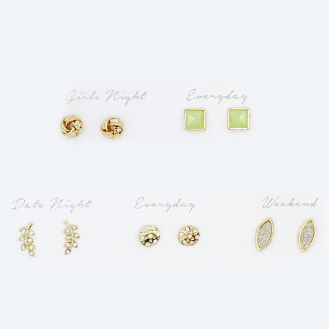 Green Stud Multi Wear Earrings Set