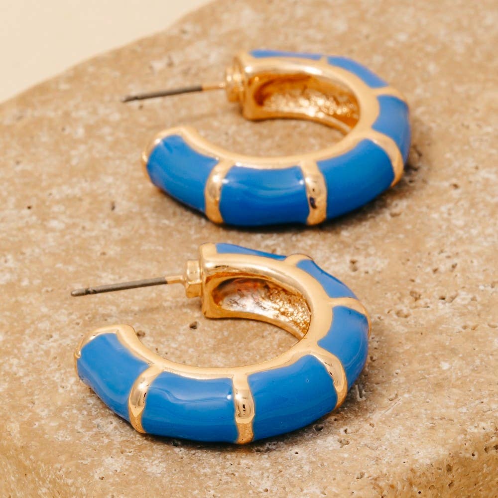 Enamel Bamboo Hoop Earrings