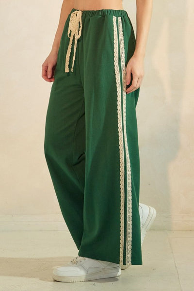 Lace Striped Elastic Waist Terry Sweatpants