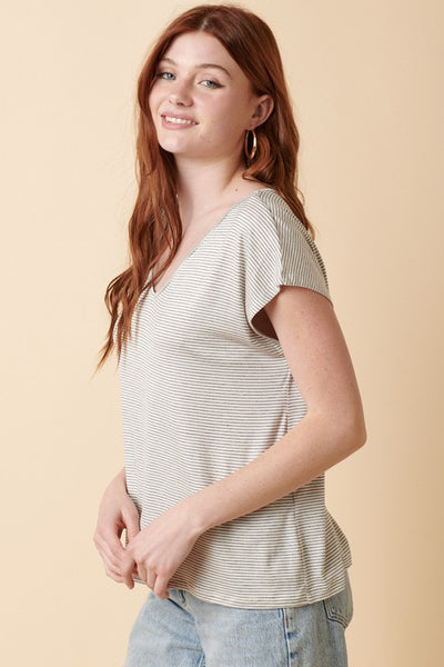 V Neck Stripe Knit Top