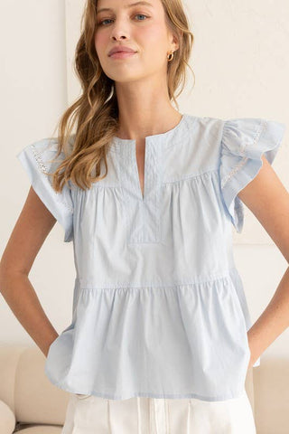 Flutter Sleeve Top w/ Embroidery