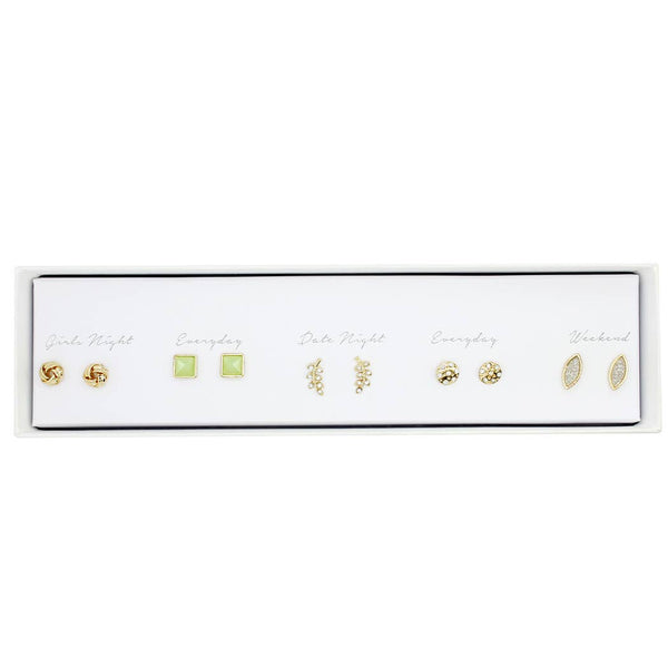 Green Stud Multi Wear Earrings Set