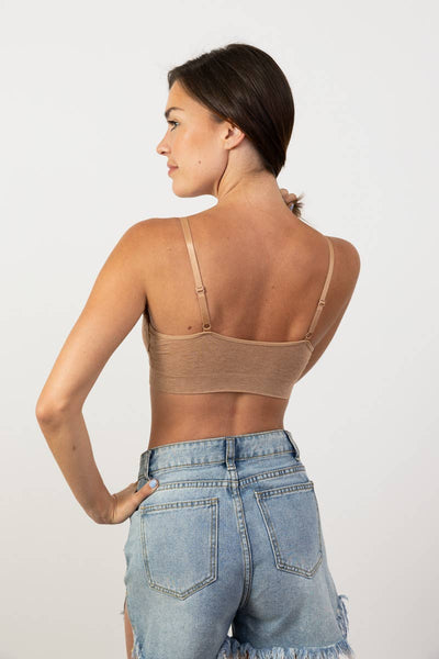 Ultra Soft Lace Trim Bralette-Mocha