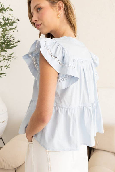 Flutter Sleeve Top w/ Embroidery