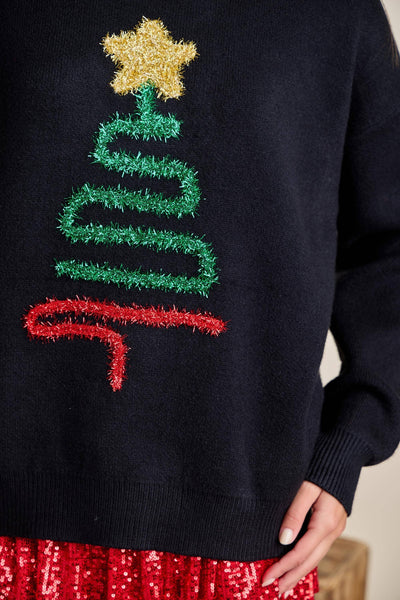 Tinsel Christmas Tree Knit Sweater