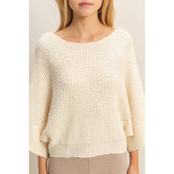 Boat Neck Knit Sweater-Olive