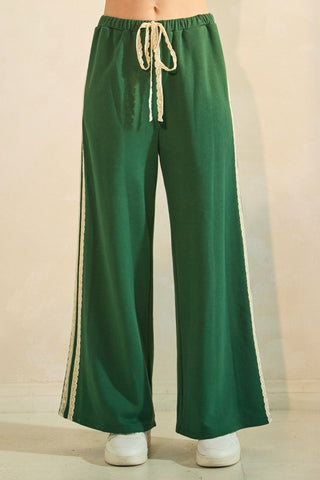 Lace Striped Elastic Waist Terry Sweatpants