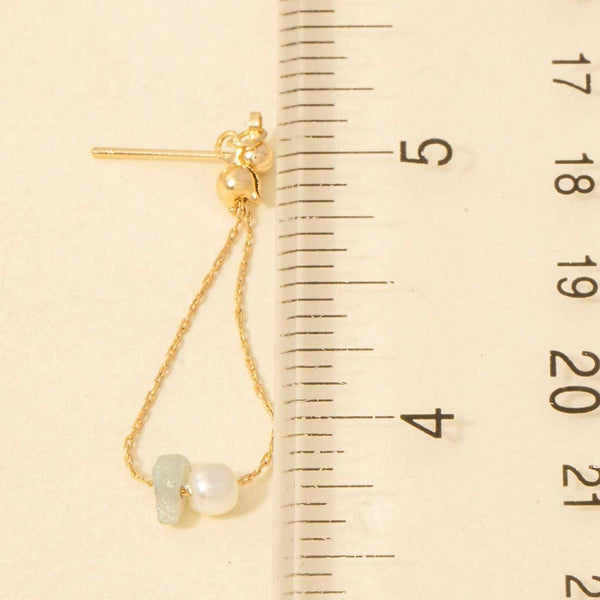 Stone + Pearl Chain Dangle Earrings