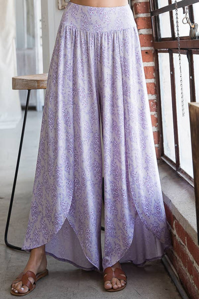 Purple Floral High-Waisted Split Wide Leg Pants
