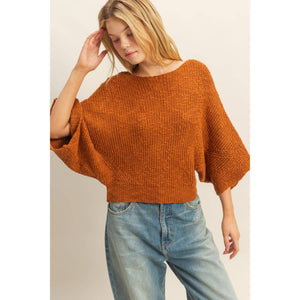 Boat Neck Knit Sweater-Brown