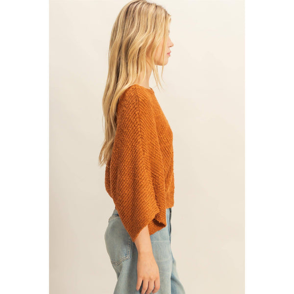 Boat Neck Knit Sweater-Brown