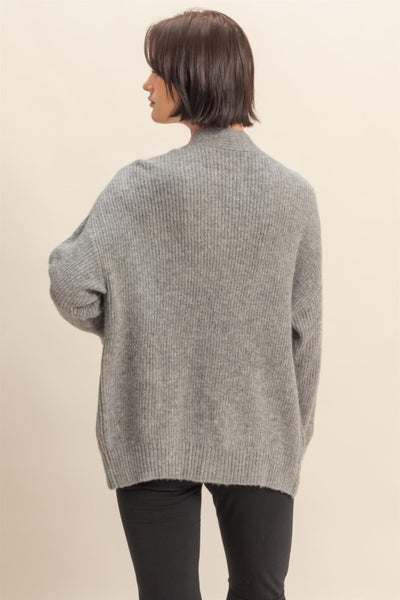 Sweater Cardigan With Front Pockets-H. Gray