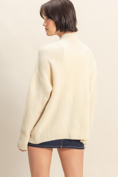 Sweater Cardigan With Front Pockets-Cream