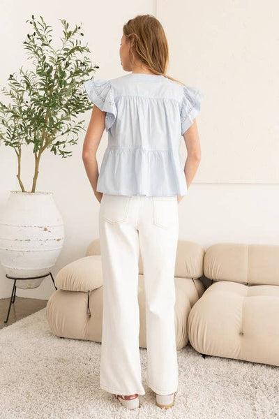 Flutter Sleeve Top w/ Embroidery