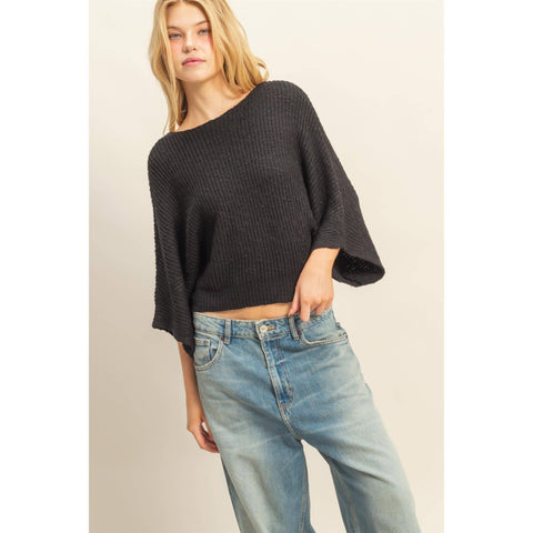 Boat Neck Knit Sweater-Black