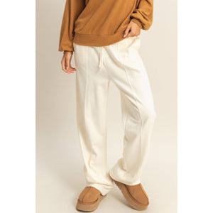 High-Waisted Straight Pants- Cream