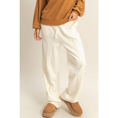 High-Waisted Straight Pants- Cream