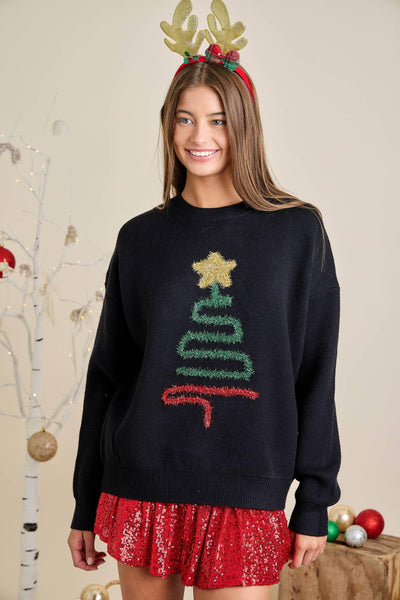 Tinsel Christmas Tree Knit Sweater