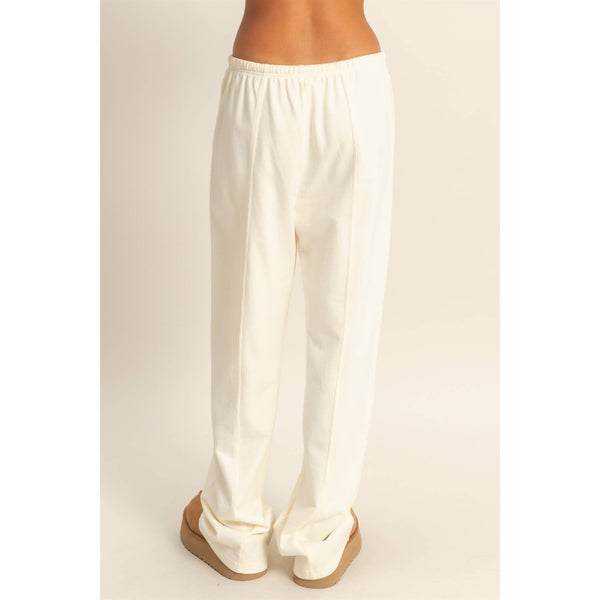 High-Waisted Straight Pants- Cream