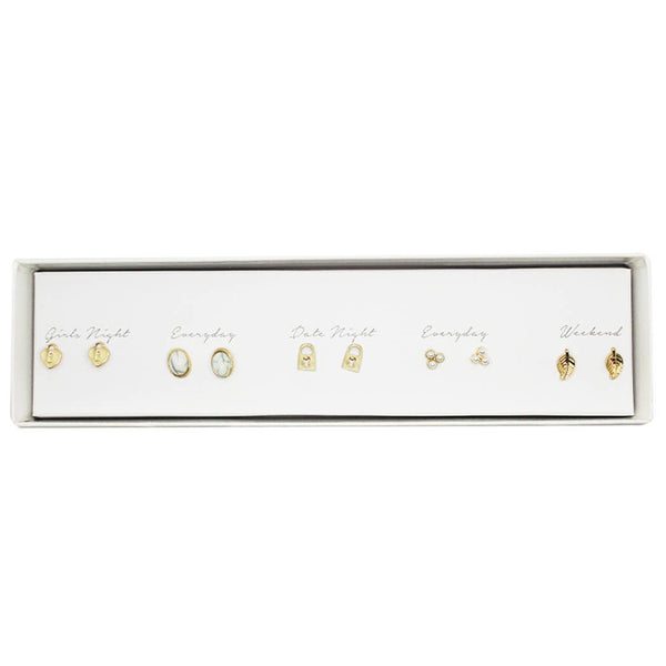 Elegant Multi-Designed Stud Earrings Set Gift Box